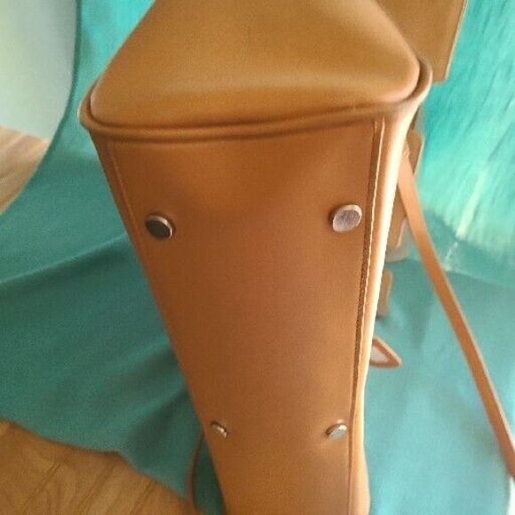 Francine Collection Tan Leather Laptop Brief Case Bag - Picture 13 of 14